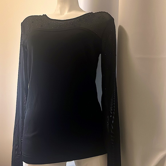 Cache Chest black sheer with Black rhinestones long sleeve with solid bottom. - Picture 13 of 14